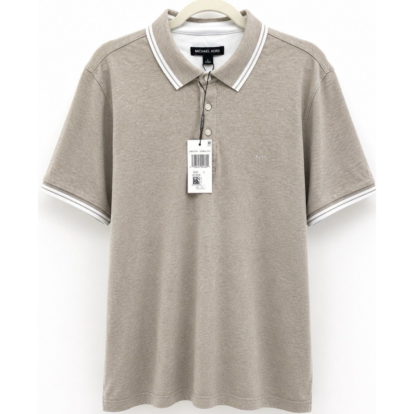 Nwt Michael Kors Men’s Cotton Polo Shirt Short Sleeve Oatmeal Heat Mk Logo